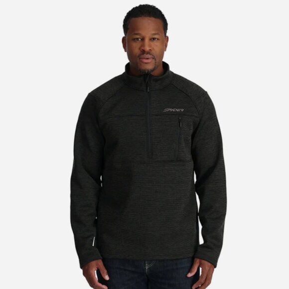 NEW - Mens SPYDER Encore Half Zip BLACK Fleece Sweater LARGE - Picture 1 of 3